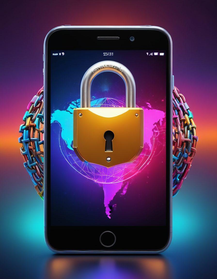 An open padlock hovering over a smartphone, its chains shattering into digital pixels, symbolizing freedom and access. Include a glowing globe in the background to represent global connectivity. vibrant colors. super-realistic. sense of liberation.